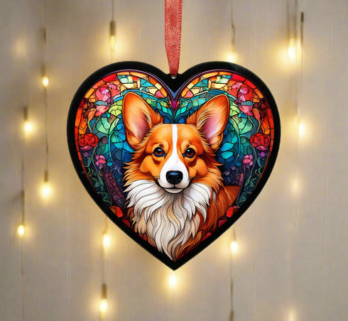 Corgi Stained Glass Effect Heart Suncatcher
